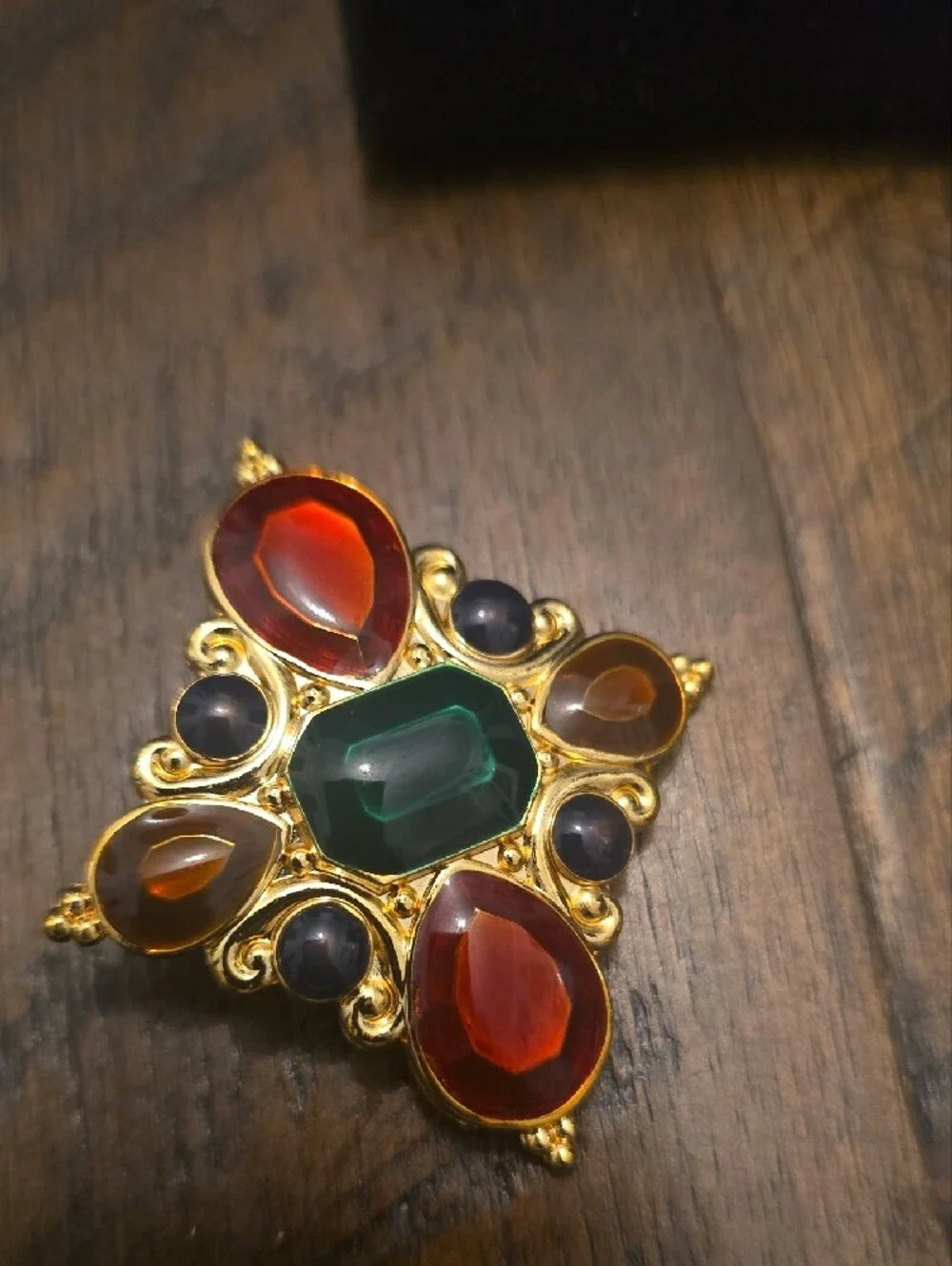 Jay Strongwater Gold-Tone Necklace Pendant with Green, Red and Blue Accents